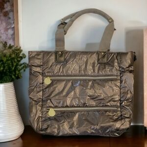 Bronze Puffer Tote Shoulder Bag - 13" H 17"W